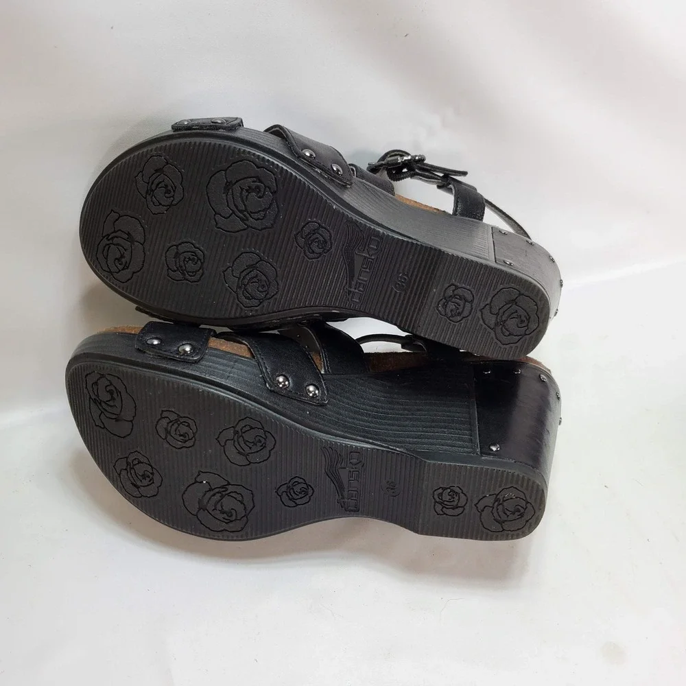 Dansko Wedge Sandals Women 36 Black Leather Strappy Studded Comfort 1907020200